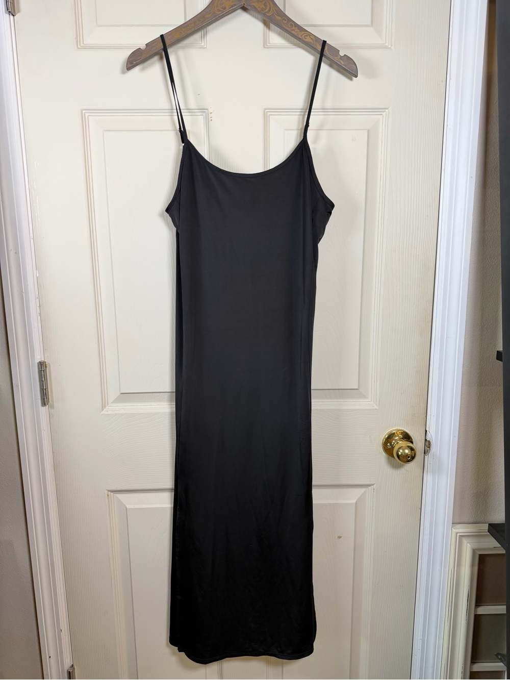 Halston Heritage Black Slip Midi Dress with Spaghetti Straps